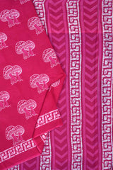 Dark Pink Pure Jaipur Mul Mul Cotton All Over Mushroom Print Mul Mul Soft Saree