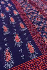 Dark blue Jaipur Vanaspati Cotton Hand Block Mango Printed Ajrakh Pallu Saree