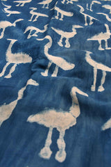 Fern Blue Jaipur Cotton Hand Block Printed White Flamingos Saree