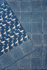 Fern Blue Jaipur Cotton Hand Block Printed White Flamingos Saree