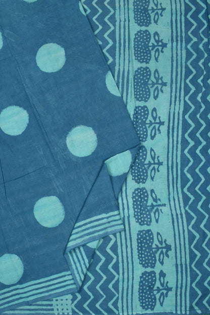 Blue Jaipur Cotton Hand Block Polka Dots Tree Pallu Saree