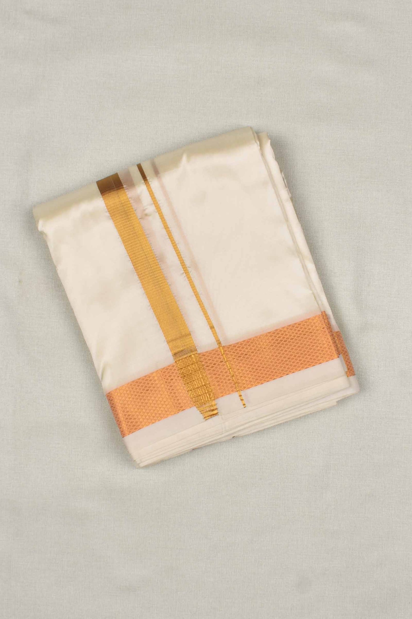 Cream Art Silk with Tradtional Gold Border Mens Dhoti