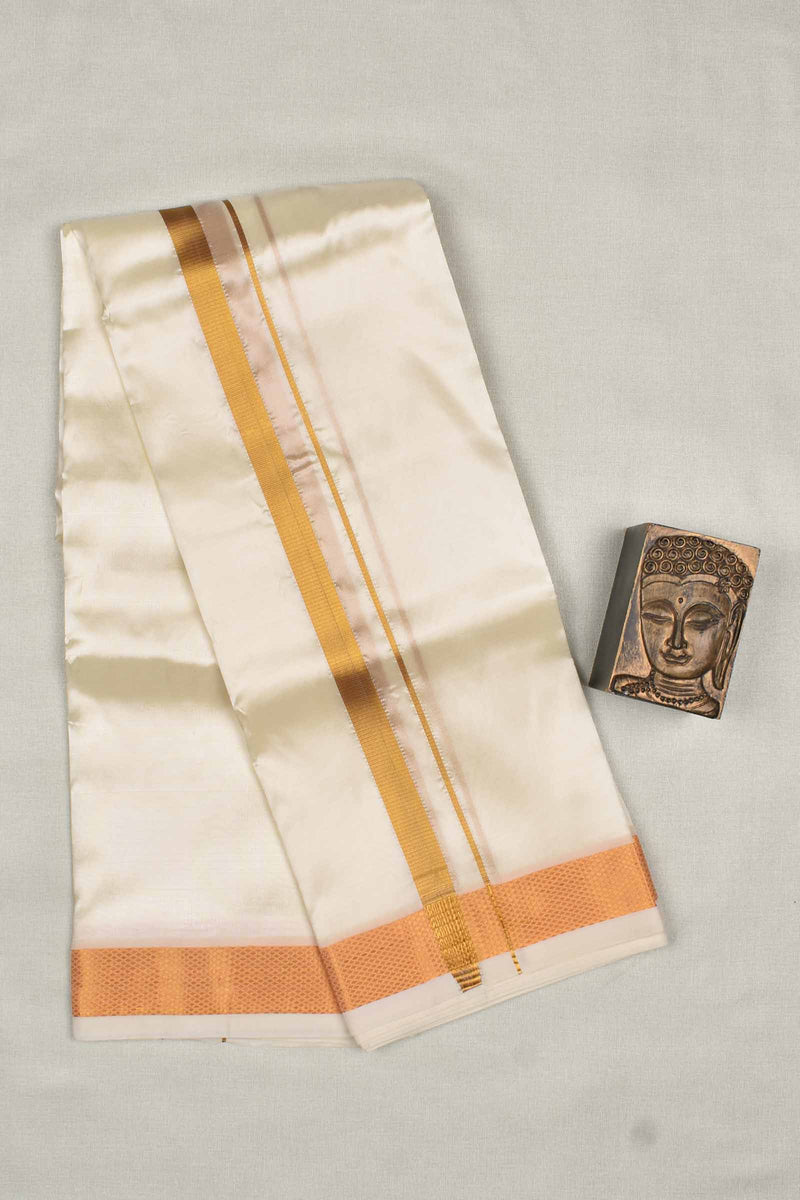 Cream Art Silk with Tradtional Gold Border Mens Dhoti