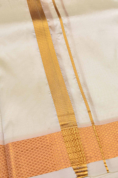 Cream Art Silk with Tradtional Gold Border Mens Dhoti