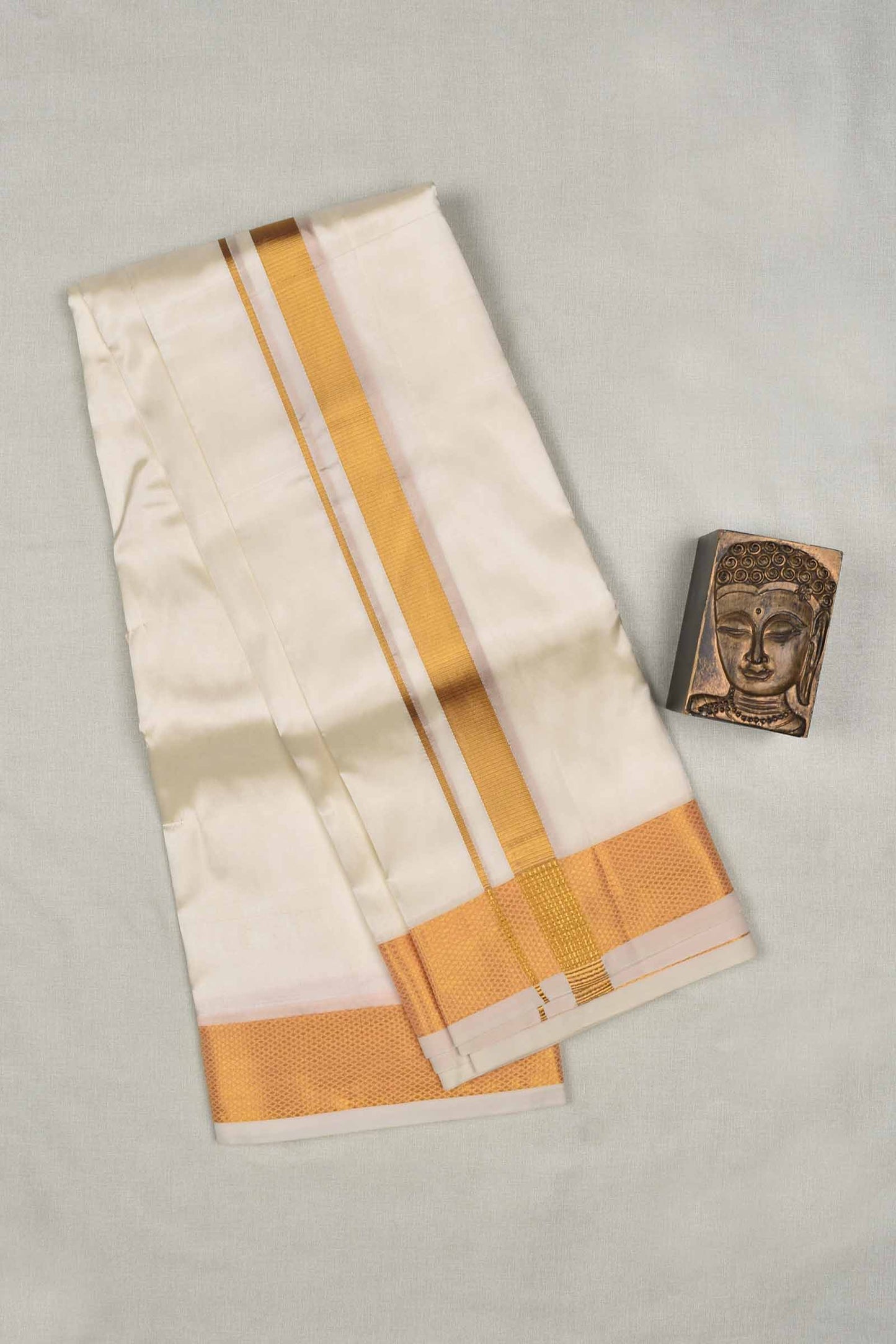 Cream Art Silk Traditonal Gold Border Mens Dhoti