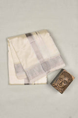 White Art Silk with Traditional Silver Border Mens Dhoti