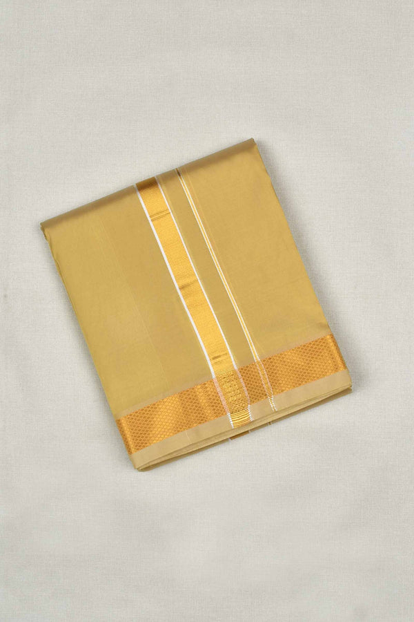 Dark Gold Art Silk Traditonal Gold Border Mens Dhoti