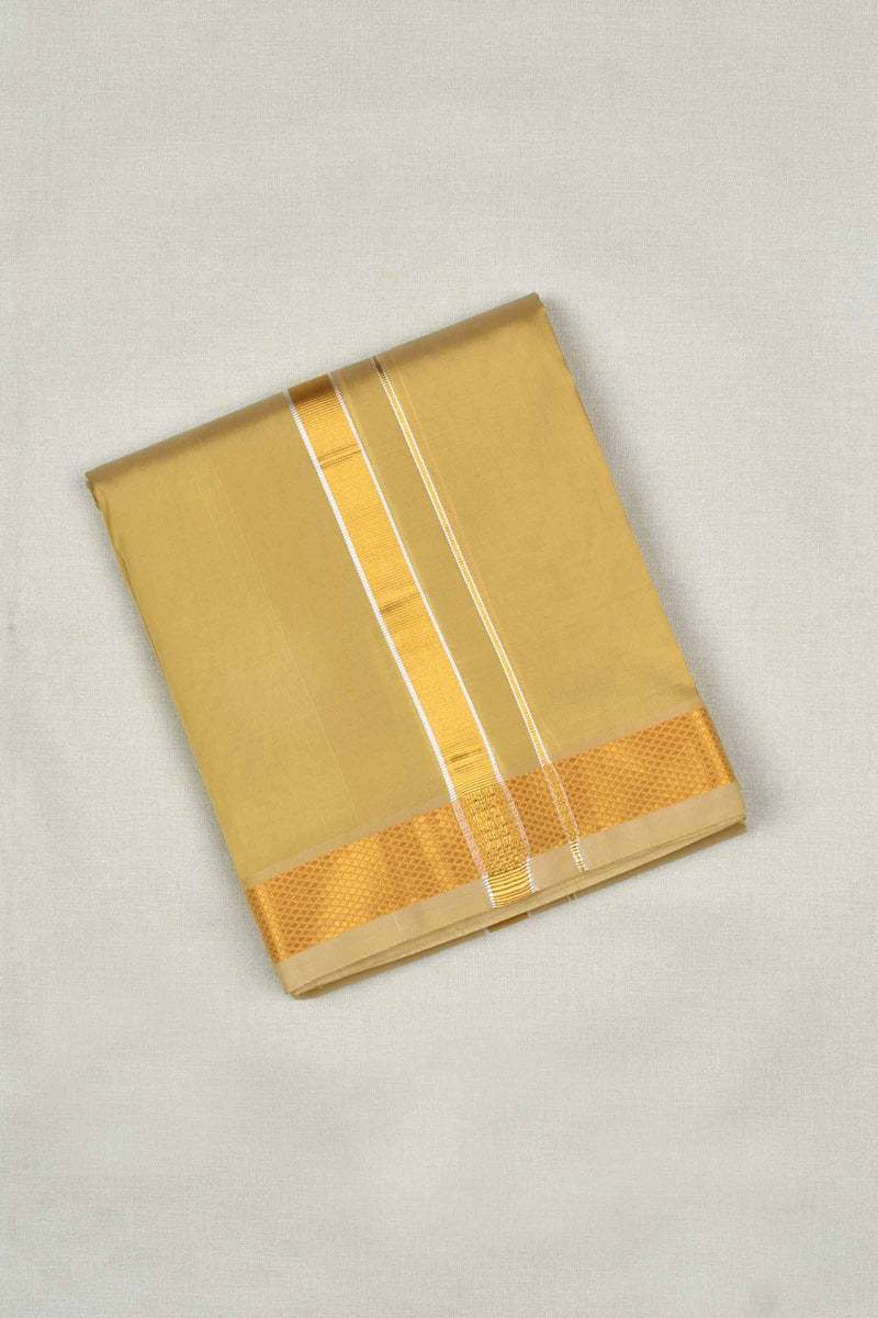 Dark Gold Art Silk Traditonal Gold Border Mens Dhoti