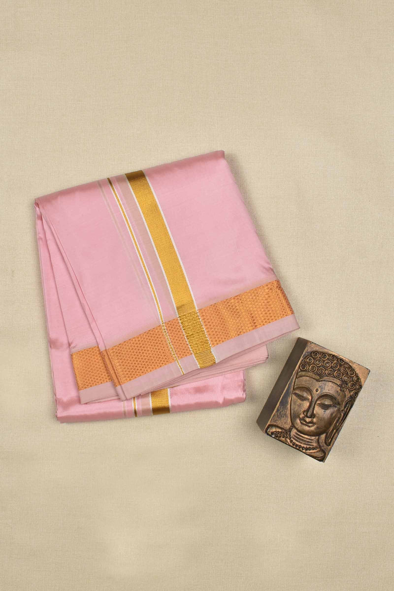 Light Pink Art Silk Traditional Border Mens Dhoti