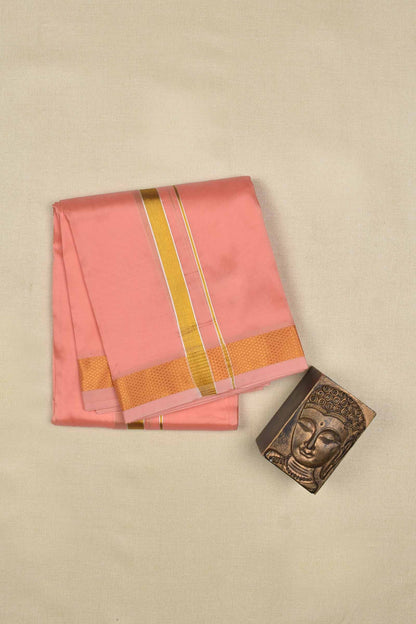 Dark Peach Art Silk Traditional Border Mens Dhoti