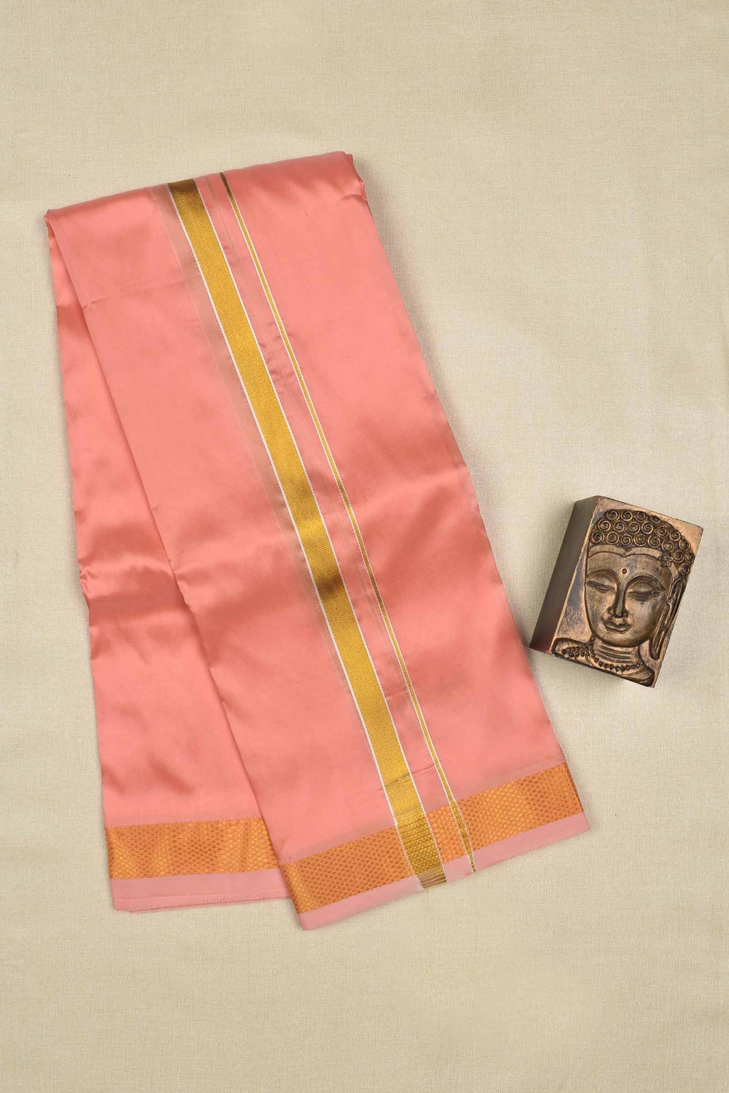 Dark Peach Art Silk Traditional Border Mens Dhoti