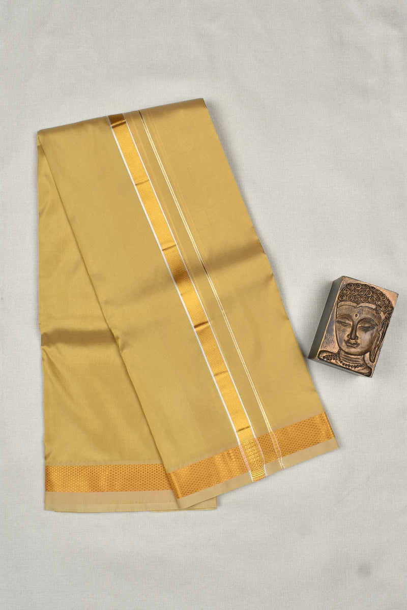 Dark Gold Art Silk Traditonal Gold Border Mens Dhoti