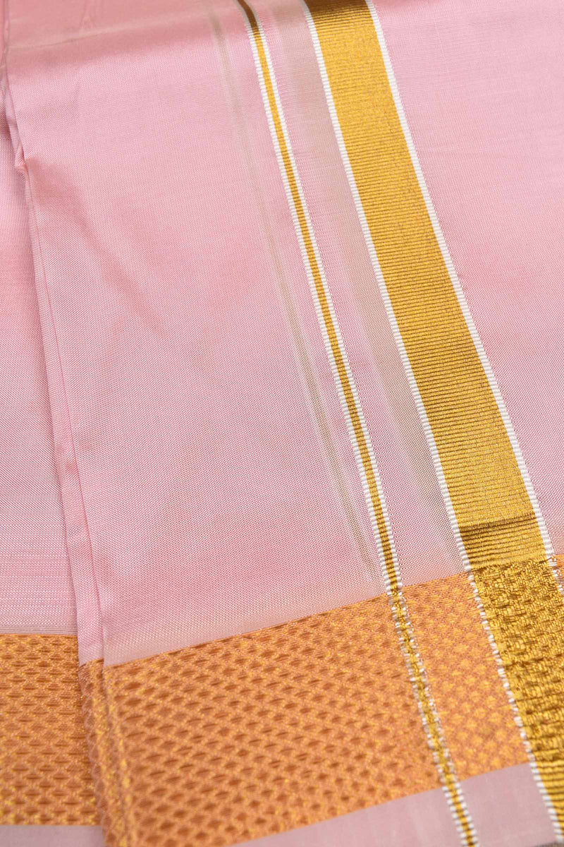 Light Pink Art Silk Traditional Border Mens Dhoti