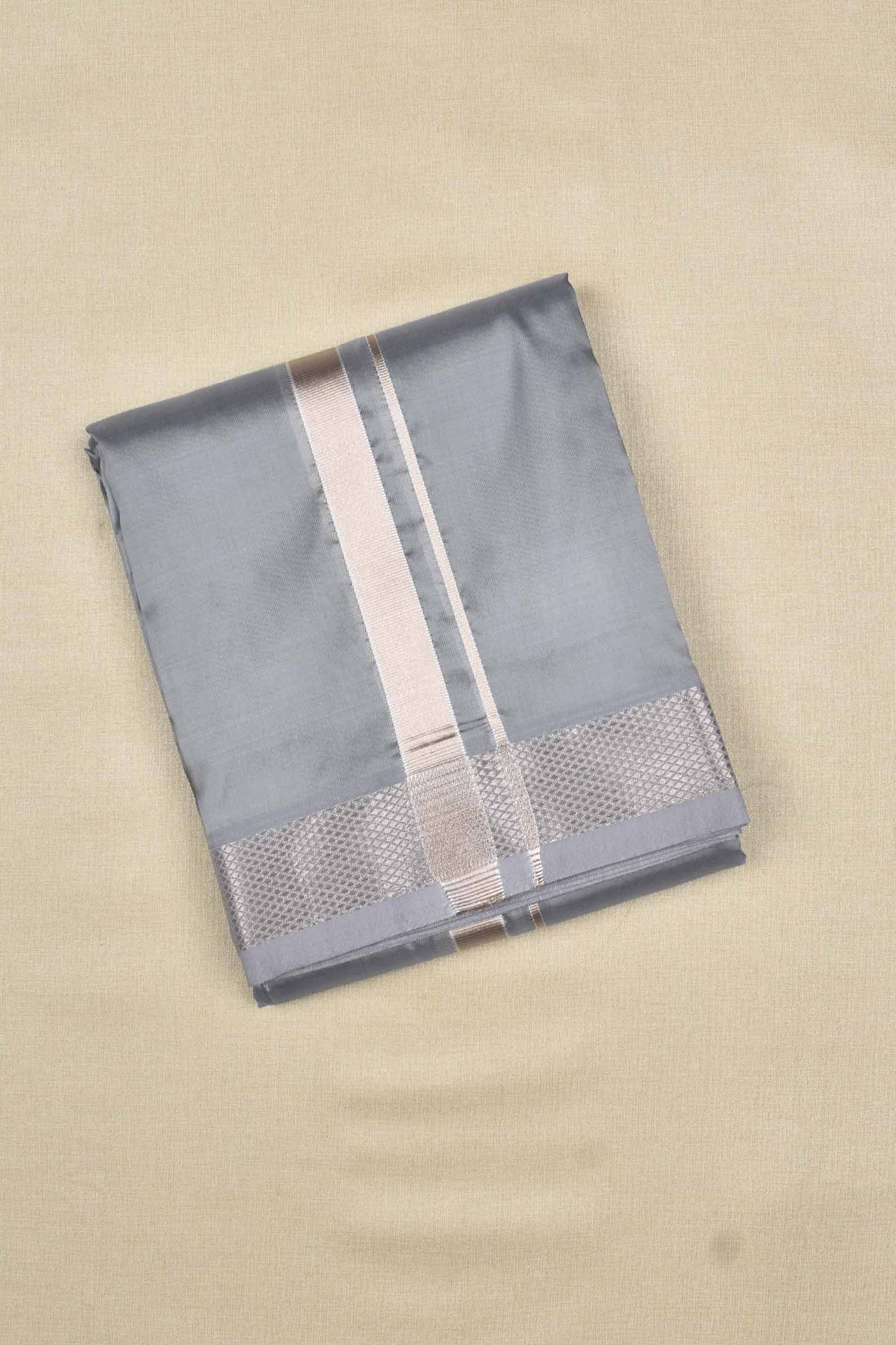 Grey Art Silk Traditonal Silver Border Mens Dhoti