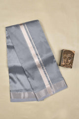 Grey Art Silk Traditonal Silver Border Mens Dhoti