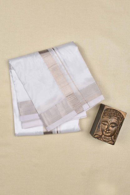 White Pure Mix Silver Border Mens Dhoti