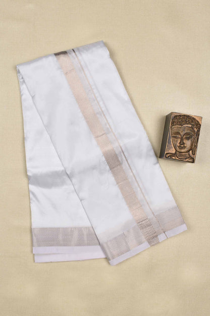 White Pure Mix Silver Border Mens Dhoti