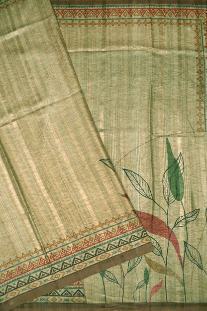 Light Brown Semi Slub Tussar Fancy Floral Print Saree