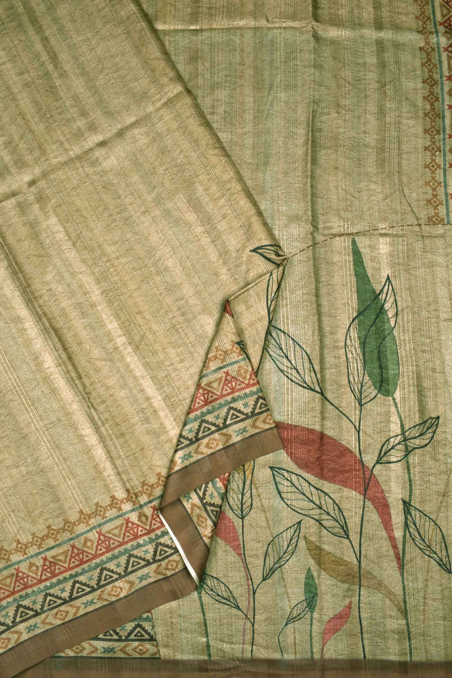 Light Brown Semi Slub Tussar Fancy Floral Print Saree