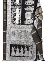 Black and White Semi Dola Royal Scenes Printed Saree