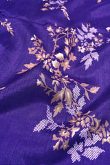 Violet Semi Dola Floral Design Printed Blouse Saree