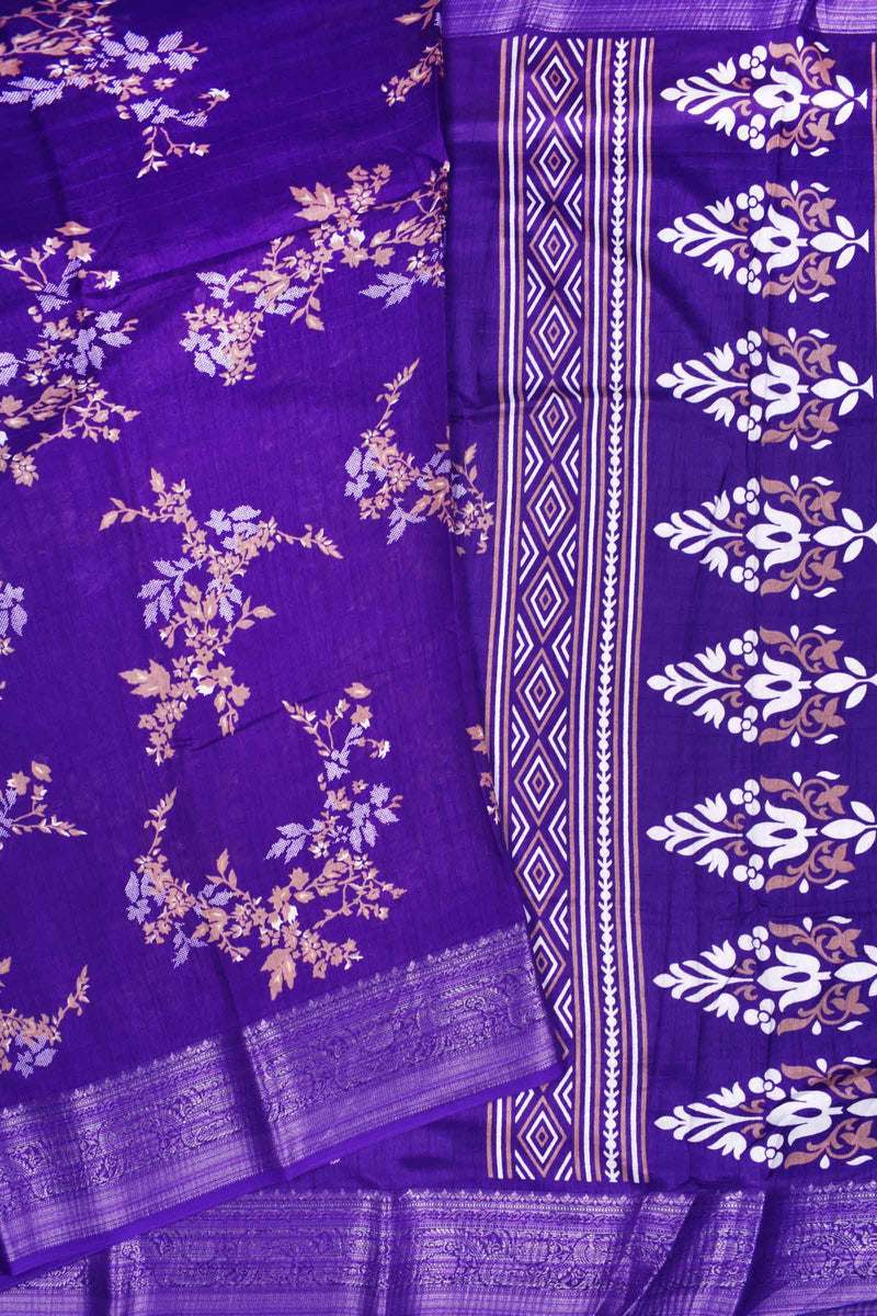 Violet Semi Dola Floral Design Printed Blouse Saree