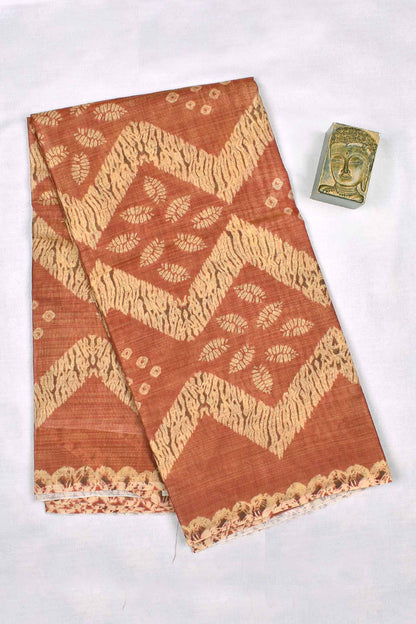 Rust Brown Semi Linen Fancy Waves Digital Print Saree