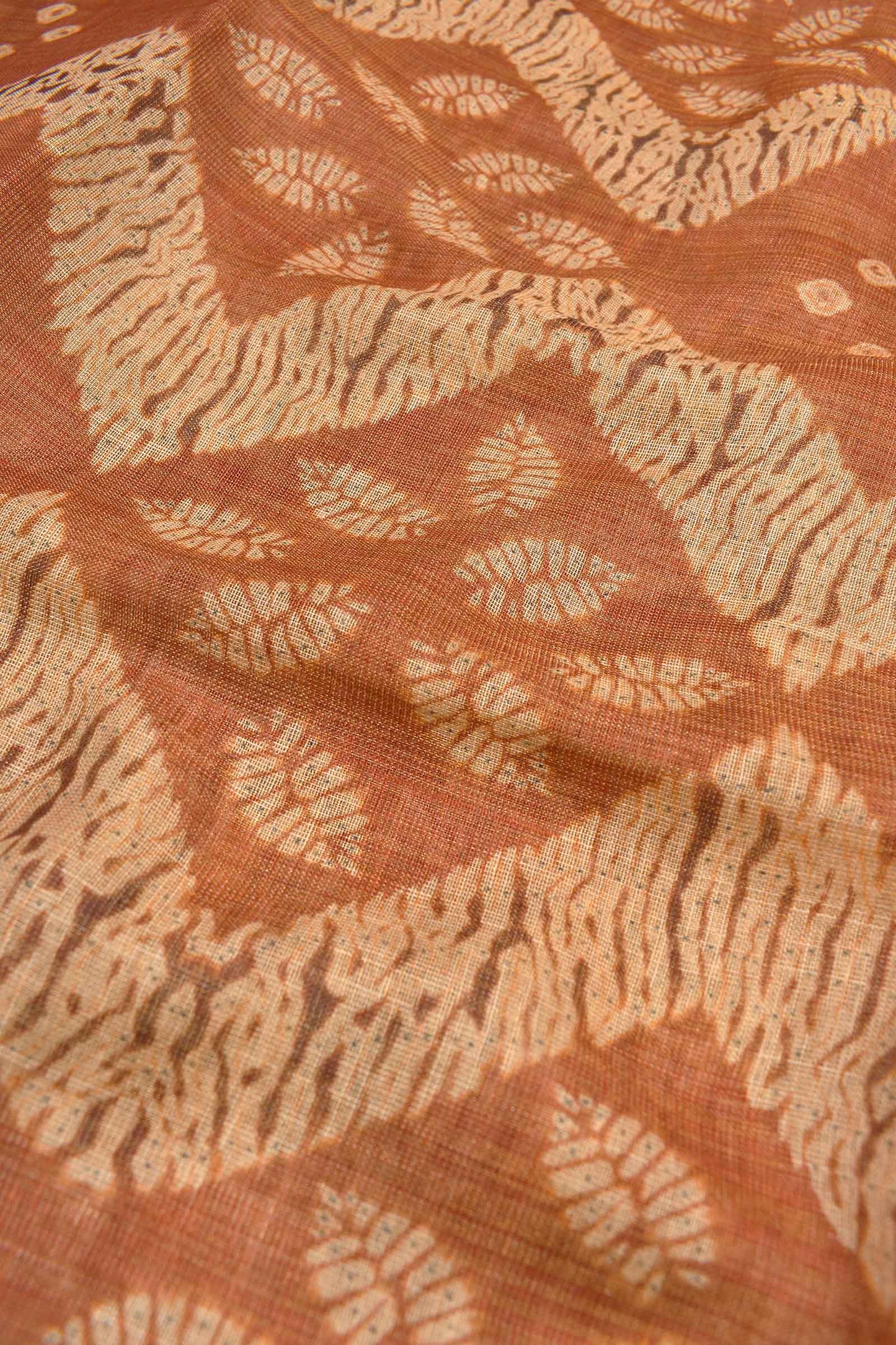 Rust Brown Semi Linen Fancy Waves Digital Print Saree