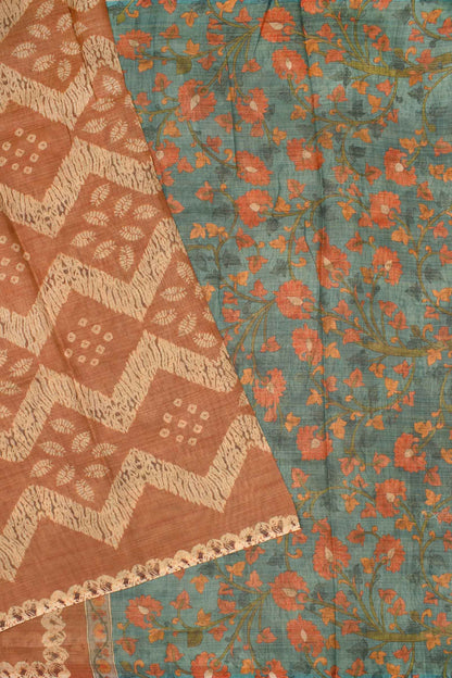 Rust Brown Semi Linen Fancy Waves Digital Print Saree