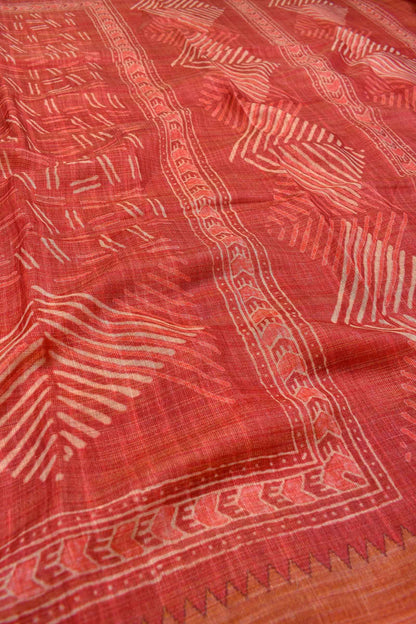 Dark Peach Semi Linen Fancy Abstracts Digital Print Saree