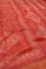 Dark Peach Semi Linen Fancy Abstracts Digital Print Saree