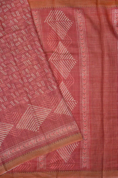 Dark Peach Semi Linen Fancy Abstracts Digital Print Saree