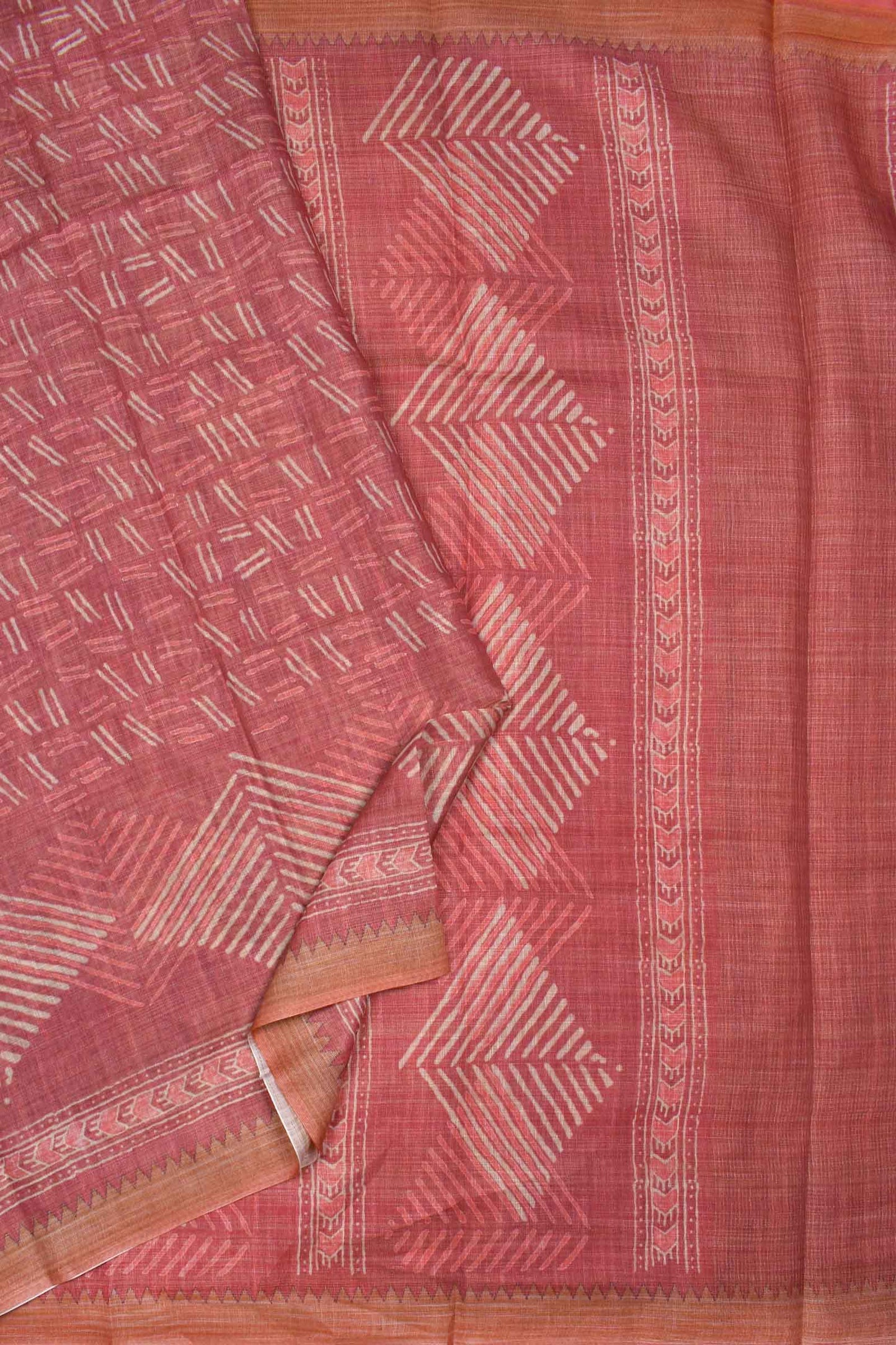 Dark Peach Semi Linen Fancy Abstracts Digital Print Saree