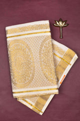 Off White Kerala Cotton Chakra Butta Pallu Saree