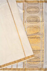 Off White Kerala Cotton Chakra Butta Pallu Saree