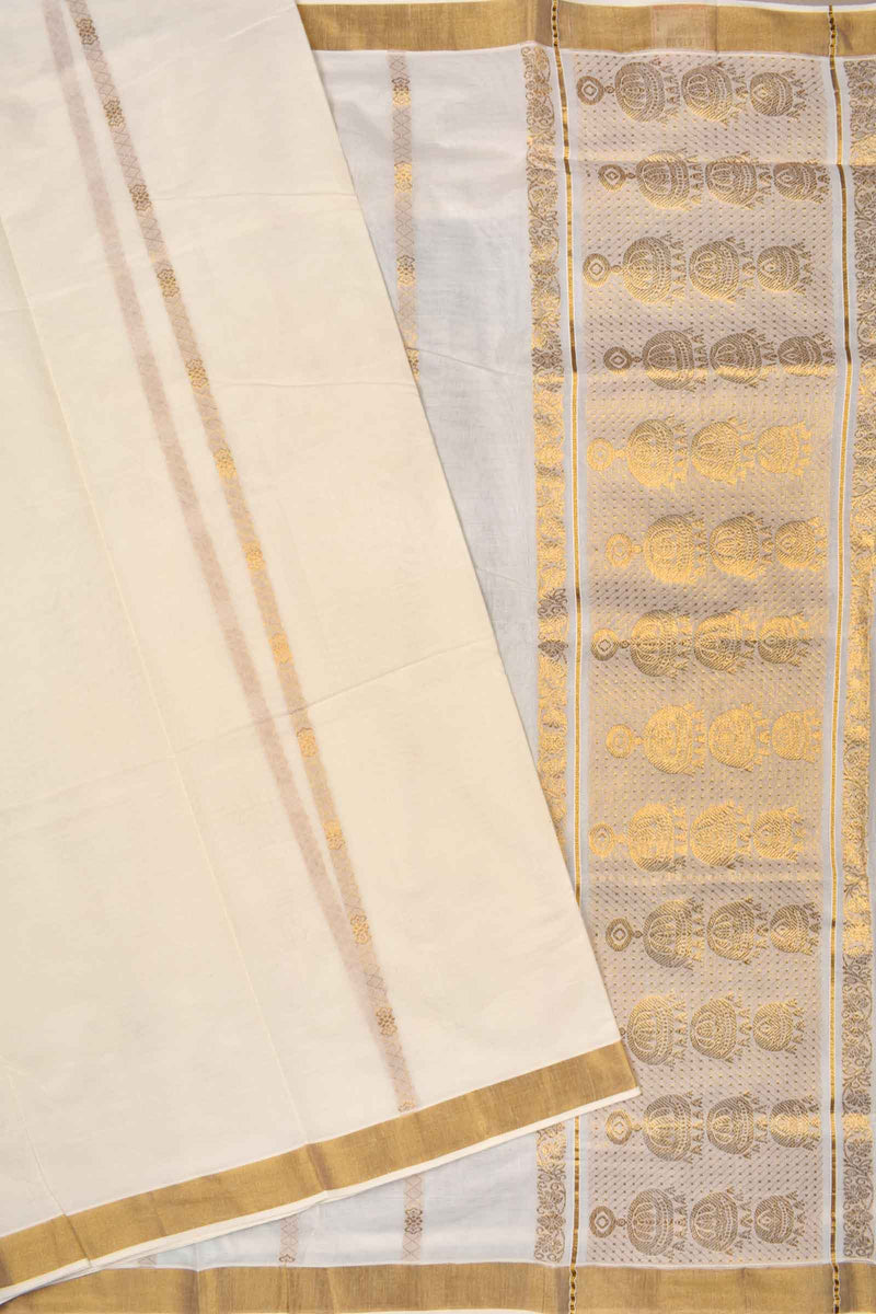 Off White Kerala Cotton Jimiki Pallu Saree