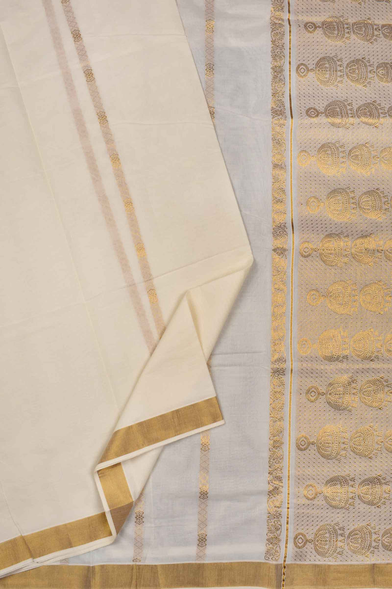 Off White Kerala Cotton Jimiki Pallu Saree