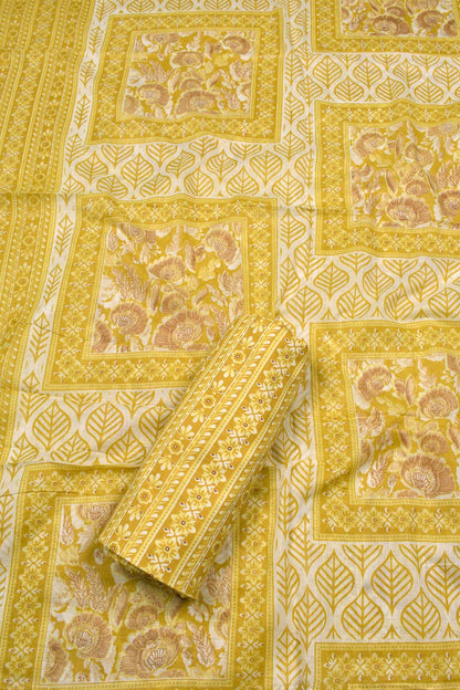 Patel Yellow Block Print Style Floral Print Chudithar Material Suit