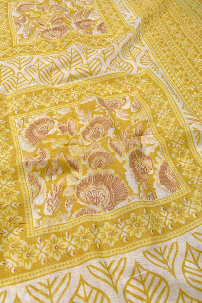 Patel Yellow Block Print Style Floral Print Chudithar Material Suit