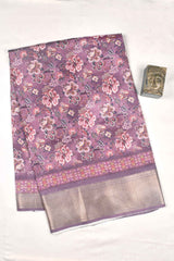 Mauve Taupe Soft Dola Fancy Digital Flora Printed Blouse saree