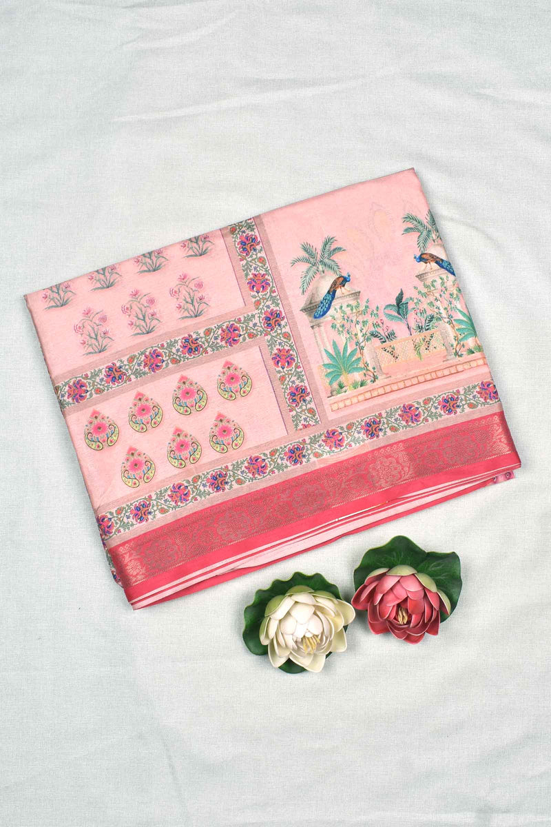 Light Pink Kotha Cotton Pichwai Frames Digital Print Soft Saree