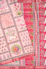 Light Pink Kotha Cotton Pichwai Frames Digital Print Soft Saree