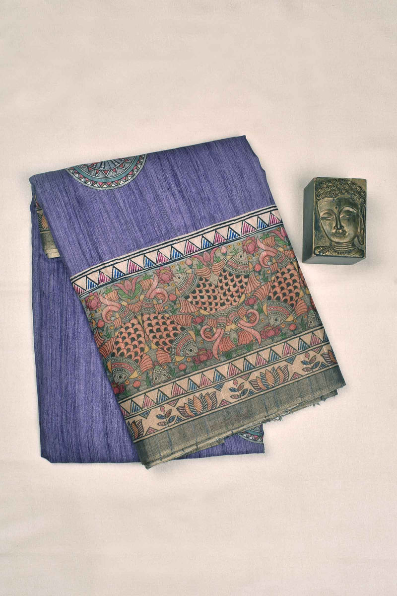 Violet Kotha Cotton Peacock Chakra Contrast Peacock Print Saree