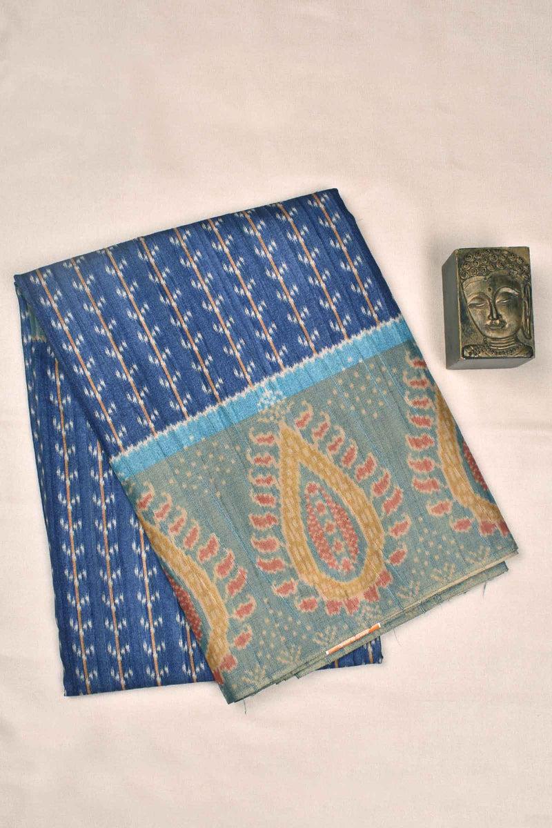 Blue Kotha Cotton All Over Ikat Style Print Saree