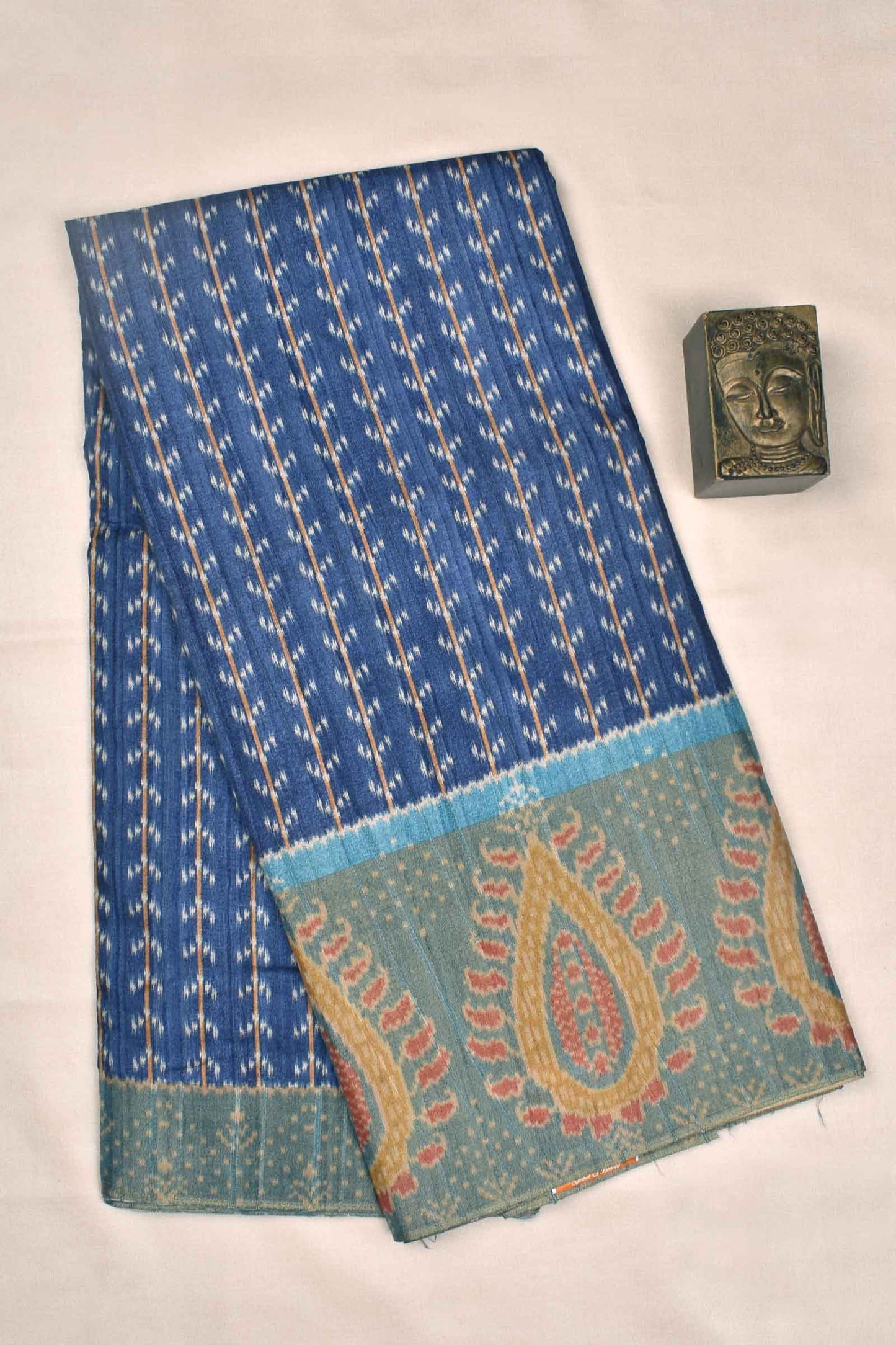 Blue Kotha Cotton All Over Ikat Style Print Saree