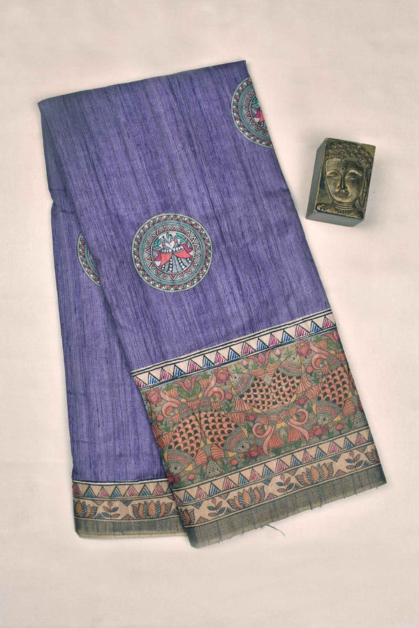 Violet Kotha Cotton Peacock Chakra Contrast Peacock Print Saree