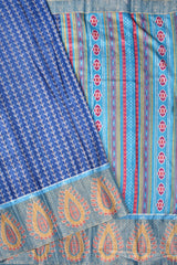 Blue Kotha Cotton All Over Ikat Style Print Saree