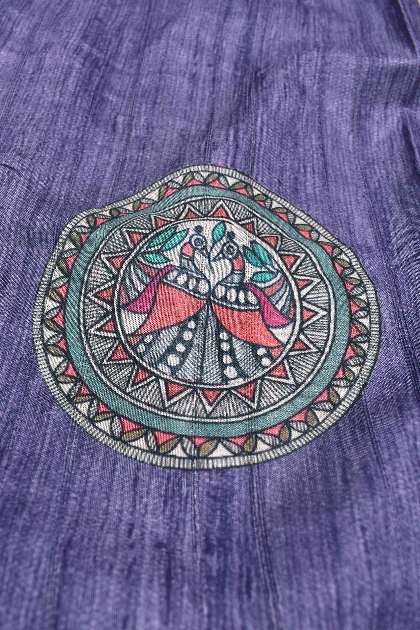 Violet Kotha Cotton Peacock Chakra Contrast Peacock Print Saree