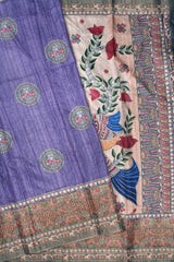 Violet Kotha Cotton Peacock Chakra Contrast Peacock Print Saree