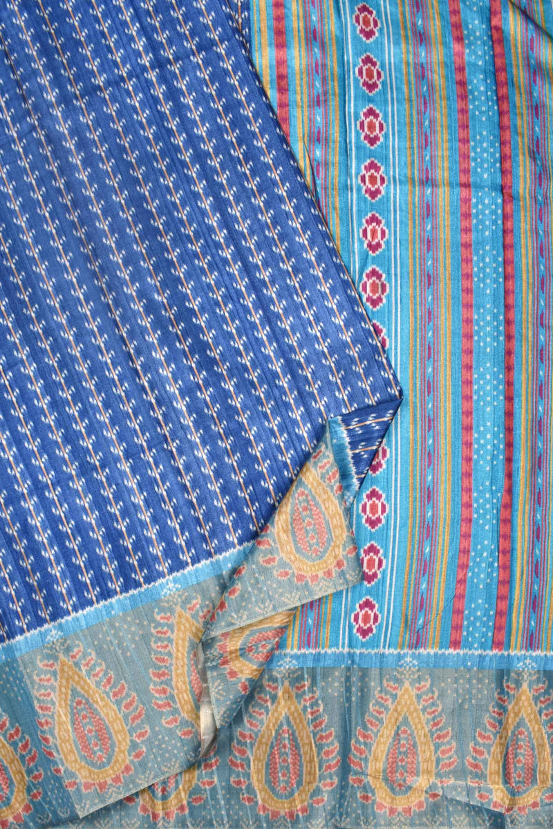 Blue Kotha Cotton All Over Ikat Style Print Saree